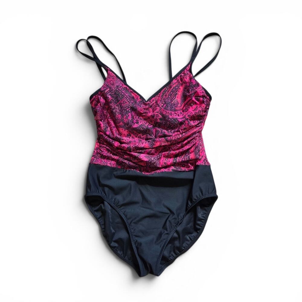 Miraclesuit Magenta Pink Paisley Tummy Control One-Piece Swimsuit Women's Size 8